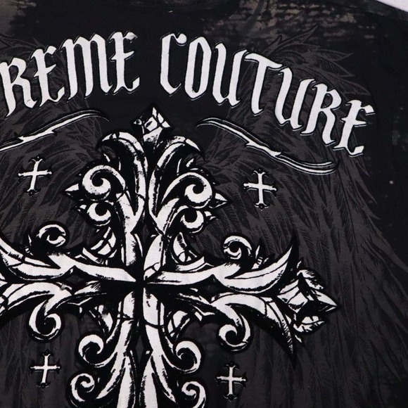 Xtreme Couture T Shirt Mens XL Black Graphic Print Cross Fleur Burnout - Picture 3 of 9